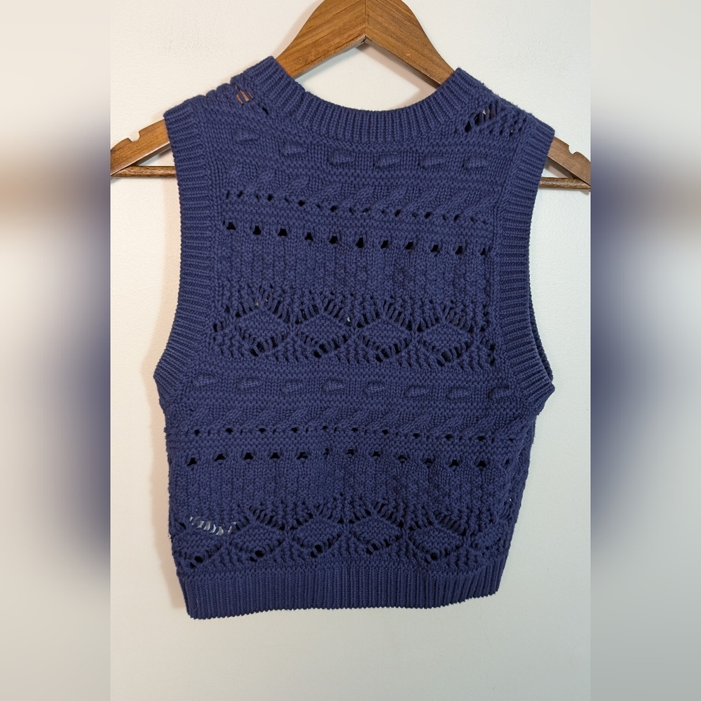 Madewell Crochet Open Knit Fresh Blueberry Blue Sweater Vest Size XS - Picture 4 of 8